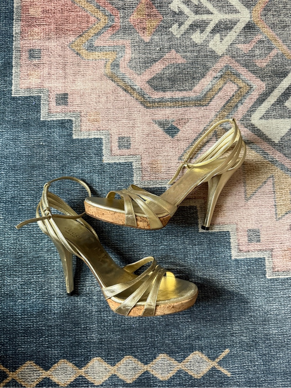 Gucci Women's Gold Ankle Strap Heels - Picture 2 of 6